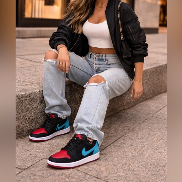 Jordan Shoes - Air Jordan 1’s retro low OG Women’s Sneakers Black Red powdered blue Pre-loved